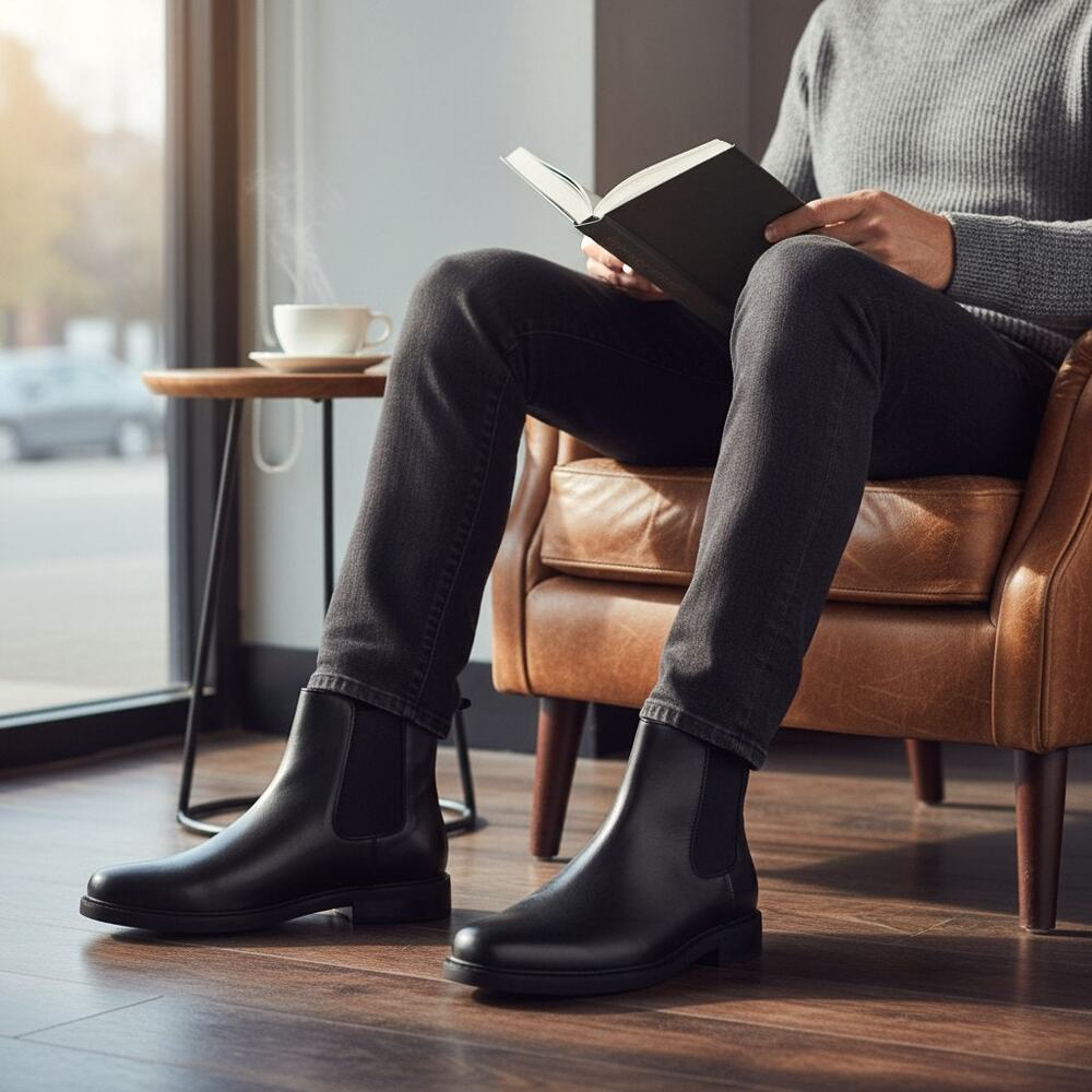 Calvin Klein Men’s Black Leather Chelsea Boots Fenwick Size 12M